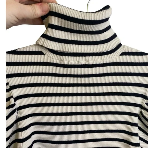 A.L.C. Baker Puffed Shoulders Black and White Striped Turtleneck Sweater - Picture 9 of 16